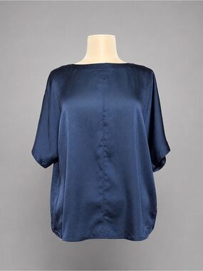 Hunkydory Womens L Navy Satin Dolman Sleeve Blouse Top Short Sleeve